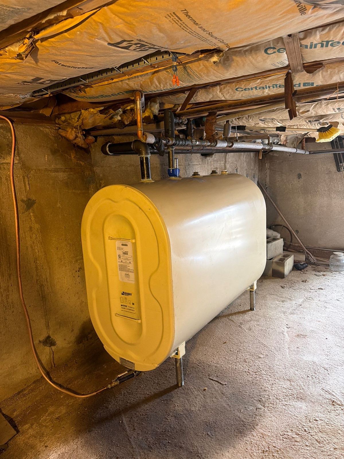 New Granby oil tank installed in a low basement