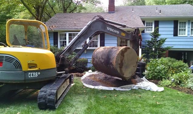 Oil tank replacement in progress at a Suffolk County home